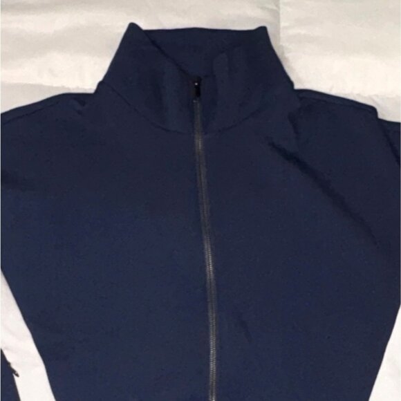 Like New Spanx AirEssentials Full Zip Activewear Track Jacket Navy White Size L - Picture 3 of 10